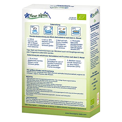 FLEUR ALPINE Organic Buckwheat Baby Cereal - Yummy Baby Porridge for Deliciously Smooth Breakfast Meals | Nutritious and Easy To Make Gluten Free Cereal 4+ Months with No Added Sugars | 7 Servings