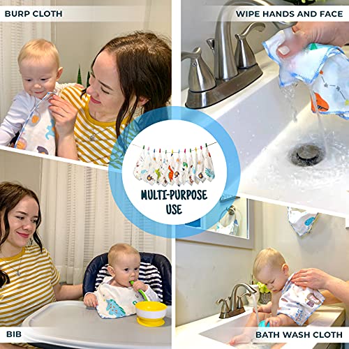 Muslin Baby Washcloths Set(12-Pack), Natural Cotton Infant Bath Towel, Soft Toddler Face Towel Gift Registry Newborn Baby Shower,9X9 Inches, Animal World (Square) #TOP4