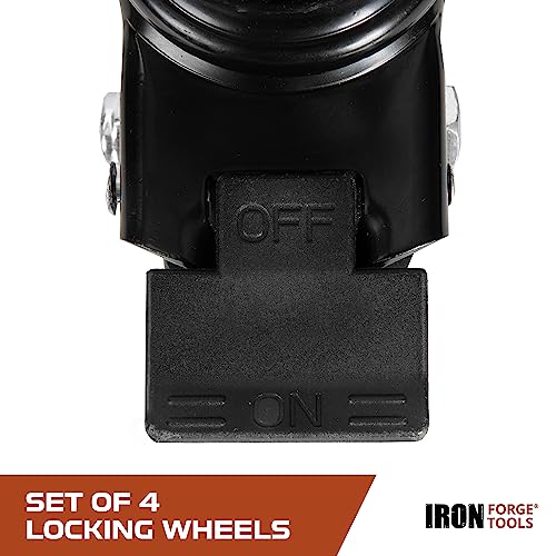 Image of Iron Forge Tools Rolling Storage Rack Caster Wheels Heavy Duty - Set of 4 Locking Caster 3 Inch 1360 lb. Capacity for Boltless Self Locking Shelving Racks, Nylon and Steel Ball Bearing Wheels
