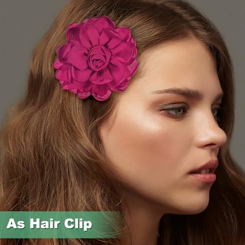 Image of M METERXITY Rose Flower Brooches and Pins for Women, Lapel Pins Dainty Satin Fabric Big Camellia Hair Flowers Clips for Wedding /Parties /Clothes /Jewelry