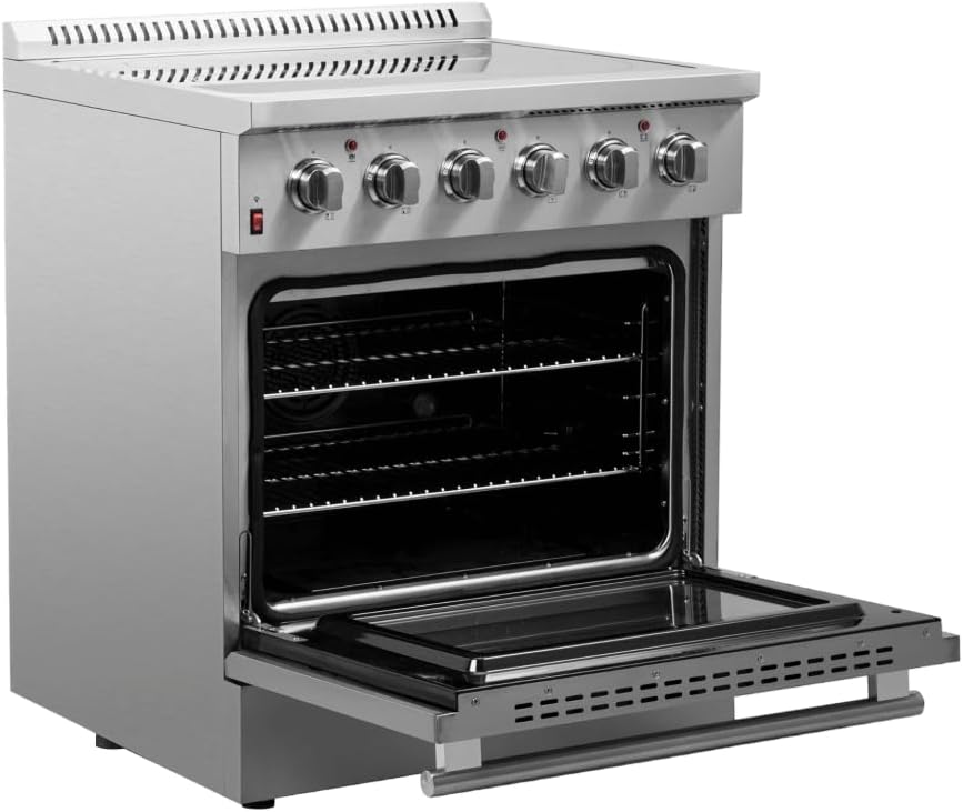 Forno Galiano Full Electric 30" Inch. Freestanding Range and Oven with 4 Radiant Elements Ceramic Glass Cooktop - 4.32 Cu.Ft. Stainless Steel Convection Oven with Air Fryer Kit