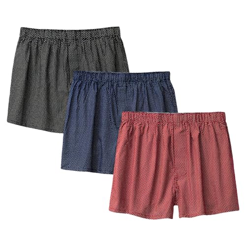 Jamron Hombre Pack de 3 Pantalones Cortos de Pijama de Algodón Suaves Cómodos Calzoncillos Boxer con Bragueta y Botones Set-D L