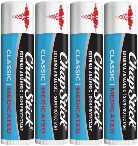 ChapStick Medicated Lip Balm 4-Pack โ External Analgesic, Skin Protectant for Dry Lips & Cold Sore Pain Relief, 0.15 Oz Ea