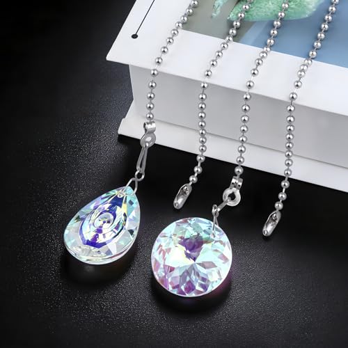 Image of 2Pcs Colorful Glass Ceiling Fan Pull Chain,14in Fan String Suncatcher Pulls Charm Decoration Extension, 3mm Beaded Crystal Chains Extender Ornaments with Connector