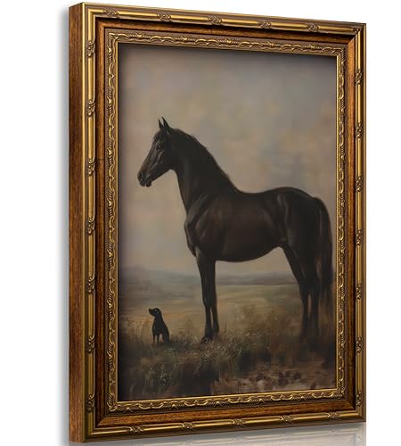 Vintage Gold Framed Horse Wall Art Horse and Dog...