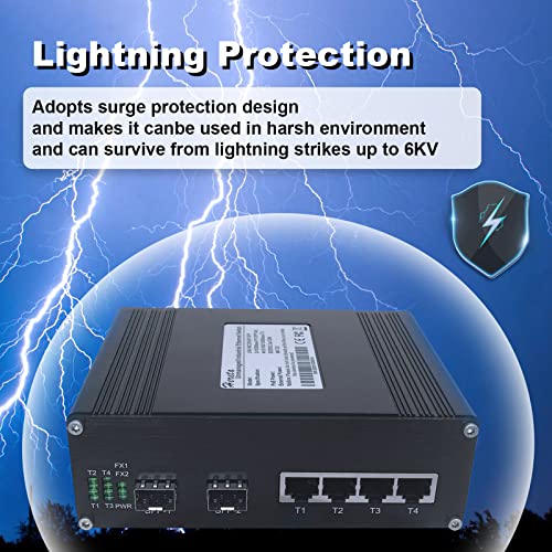 Image of Industrial 6-Port Gigabit PoE Switch, Hardened Gigabit Ethernet Switch with 2 x 1G SFP & 4 x Gigabit PoE+ Ports, IEEE802.3af /at PoE+@120W, Plug & Play, Supports 48-57V DC Input