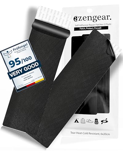 aZengear Repair Patches - Waterproof, Self-Adhesive, Tear-Cold-Heat-Resistant Polyester Fabric to Fix Down Jacket, Puffer, Snowsuit, Shoe, Tent, PVC, Clothing, Upholstery (Black (2 Strips))