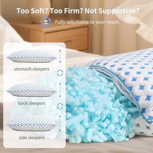 Image of Queen Pillows Set of 2, Cooling Shredded Memory Foam Pillows