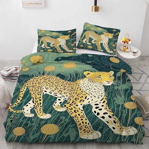 Parure de lit léopard 240x260 cm avec housse de couette et taies