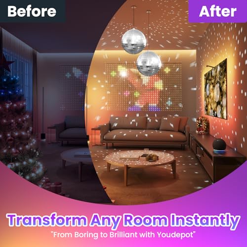 Youdepot - Bola espejada de discoteca de 6 pulgadas, paquete de 2 unidades, con luces de bolas espejadas de 1,97 pulgadas, decoraciones plateadas para fiestas y Navidad miniatura 7