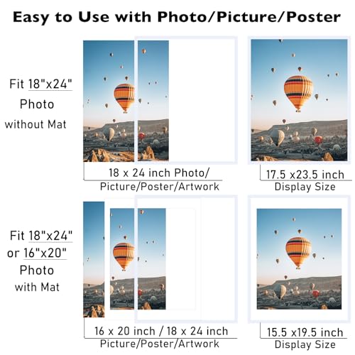 Image of JCJMY 18x24 Picture Frame with 16x20 Mat, Display Photo 16x20 with Mat or 18 x 24 Without Mat, Wall Hanging Large 18 by 24 Poster Frame with Plexiglass, White