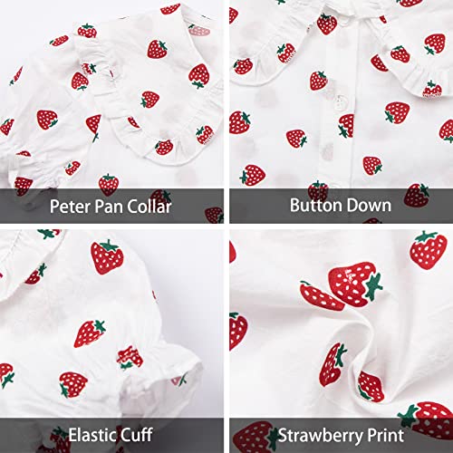 Image of LittleSpring Girls Short Sleeve Peter Pan Blouse with Elastic Cuffs