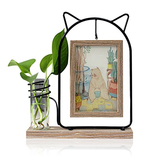 Leoyoubei Black Metal Cat Head Shape Double-Sided Hanging Picture Frame Brown Holds 2 Pcs 4X6 Inch Vertical Photos With Glass Front For Desk,With Hydroponics Or Artificial Plants Glass Vase-Wedding #TOP6