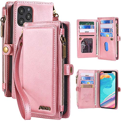 MInCYB Case for iPhone 12 Pro Max, iPhone 12 Pro Max Leather Wallet Case, 2 in 1 Zipper Detachable Magnetic Flip Folio Covers with Wristlet Strap, Suitable for Apple iPhone 12 Pro Max.