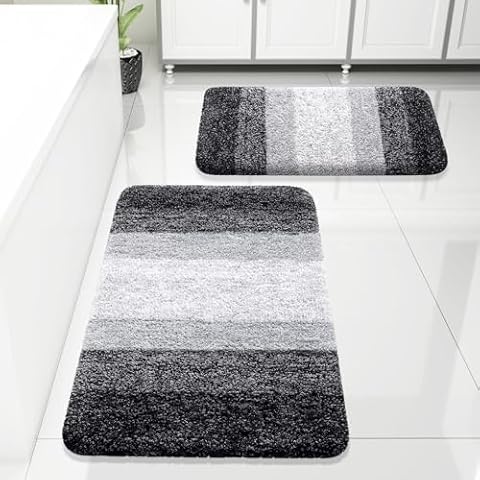 Arotive Bathroom Rugs Sets 2 Piece, Shaggy Soft and Absorbent Microfiber Bath Rugs, Non-Slip, Machine Washable Dry Bath Mats for Bathroom (30"x20"+24"x16", Black) Cover