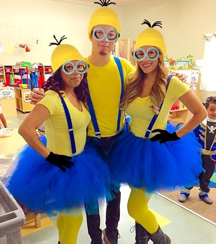 Halloween Costume for Adult Women,Goggles/Yellow Beanie/Blue Dress/Suspenders/Gloves Halloween Costume Accessories2