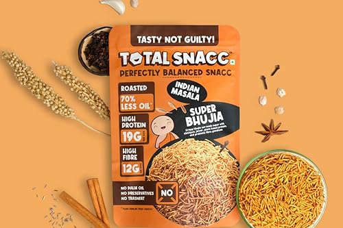 Image of TOTAL SNACC Roasted Bhujia Combo (250g x 3 Packs) | High Protein 19g , High Fibre 12g | 70% Less Oil | No Palm Oil | Indian Masala, Peri Peri & Pudina Lime | Healthy Snacks Combo | Millet Bhujiya | Baked Bhujia Sev | Baked Namkeen | Diabetic Friendly | Low Calorie