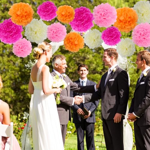 Image of BestoFun 16 PCS Hot Pink Orange Cream Party Decorations Tissue Paper Flowers Pom Poms Decorations for Girl Groovy Birthday Baby Shower Wedding Bachelorette Room Wall Hanging Decor
