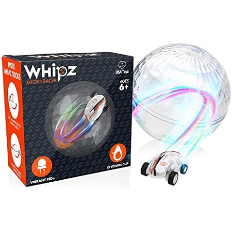 USA Toyz Whipz Micro Racers Toy Cars for Kids - Mini Keychain Car, Glow in The Dark LED Fast Pocket Racer Fidget Toy, Mini Car Spinner with Racing Stunt Ball, Keychain Clip, and USB Charger Cover