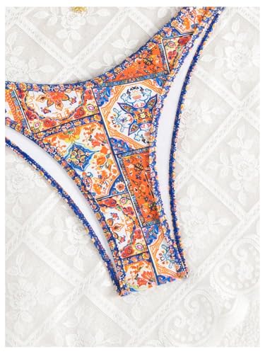 Women's Boho High Cut Bikini Sets Halter Triangle Padded Bathing Suit 2 Piece Retro Swimsuit4