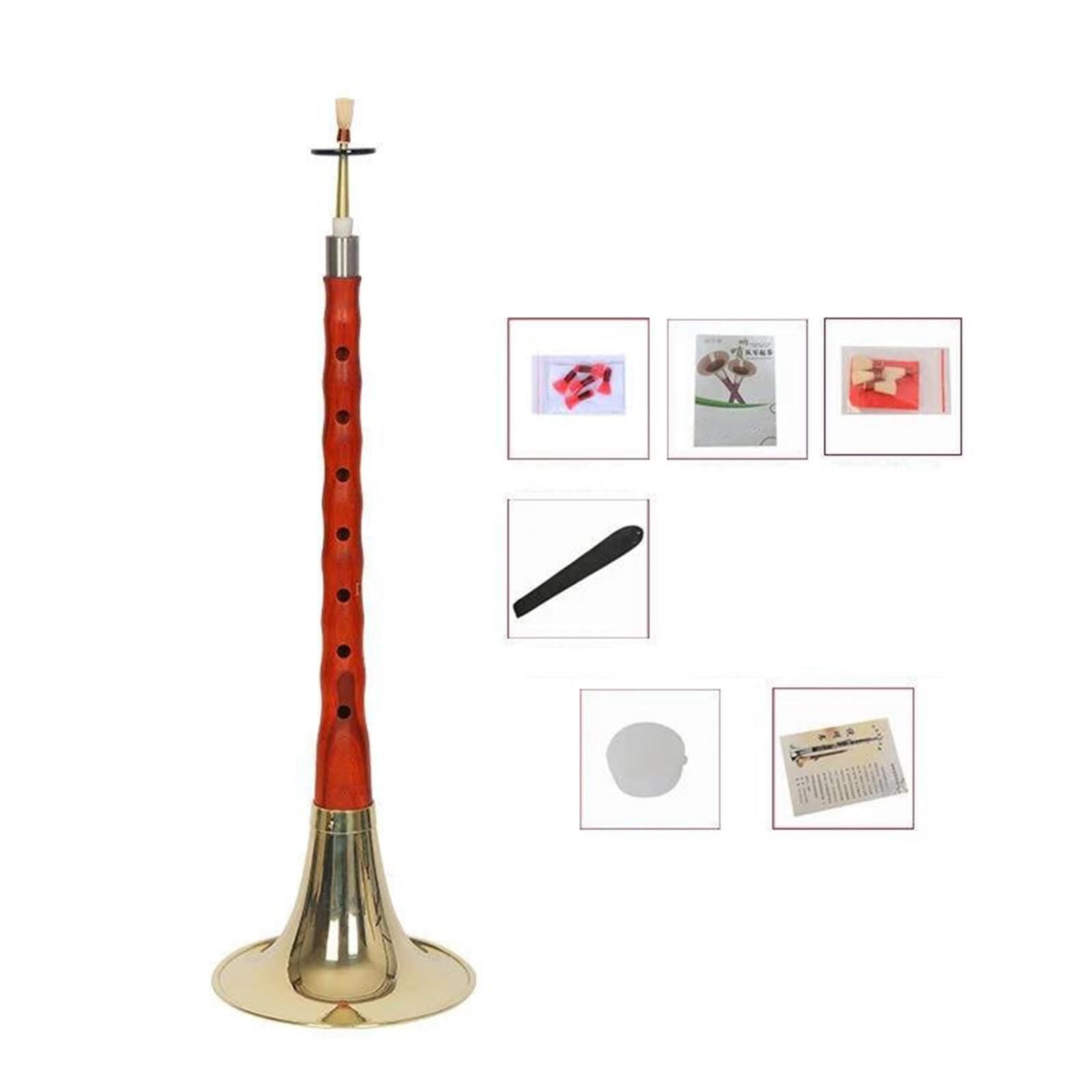suona D-Ton Suona-Horn, Chinesische Traditionelle Blockflöte Für Anfänger, Handgefertigte Holz-Folk-SuoNa-Holzblasmusikinstrumente (Color : Crimson Yellow)