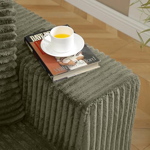 Image of L Shaped Modular Boneless Sectional Couches for Living Room, Wide Armrest, Deep Seat, Memory Foam, Assembly Free, Modern Comfy Corduroy Fluffy Cloud Sofa with Left Chaise, Green