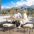 YITAHOME Patio Wicker L-Shaped Furniture Set, All-Weather Rattan Outdoor Conversation Sofa Set for Backyard Deck with Soft Cushions,Ottomans and Plastic Wood Dining Table (Light Brown+Gray)