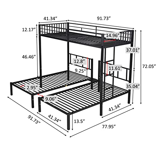 Triple Bunk Beds,Tmosi 3 Twin Bunk Beds for Kids Teens Boys Grils,Metal Heavy Duty Bunk Bed with