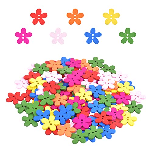 smatime 100pcs Boutons en Bois,Bouton Colorés en Forme de Fleur,Boutons Mercerie Enfants,Boutons Bricolage,Boutons Fantaisie pour Vetement, Artisanat,Décoration,Couture et Broderie(15mm)