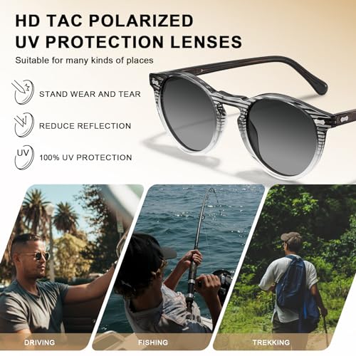 Image of CARFIA Acetate Polarized Sunglasses for Men Retro Classic Round Shades
