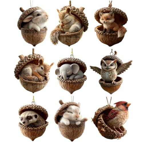 Weihnachtsbaumschmuck Waldtiere Eichels Ornaments, 9PCS Acryl Tiere...