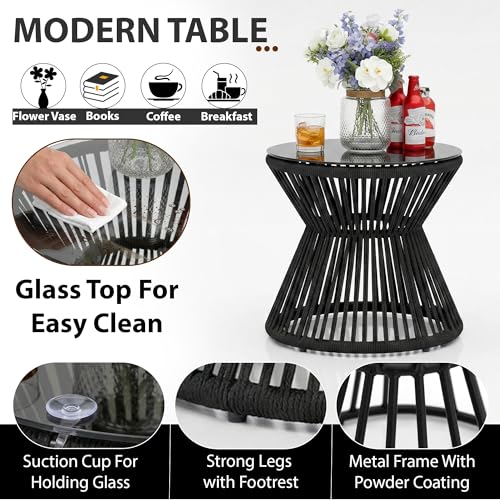 Image of BRISHI Garden Patio Seating Chair and Table Set Outdoor Balcony Garden Coffee Table Set Furniture with 1 Table and 2 Chairs Set with Cushion Braid & Rope (Black /White)