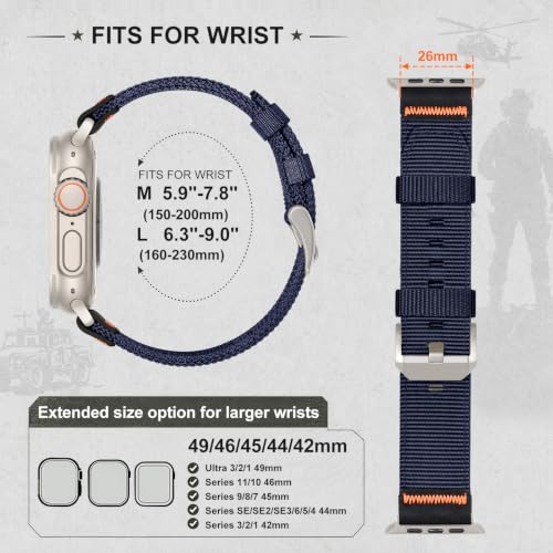 Image of Tactical Nylon Bands for Apple Watch Ultra 3 2 Band Series 11-1 /SE Men | Rugged Breathable Fabric, Nato Adjustable Sport Strap with Reinforced Connector for iWatch Ultra 49mm 46mm 45mm 44mm 42mm L