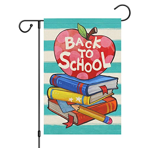 Louise Maelys Back to School Garden Flag 12x18 Double Sided Small Apple First Day of School Teacher Appreciation Yard Banner Outdoor Outside Decoration (Only Flag)