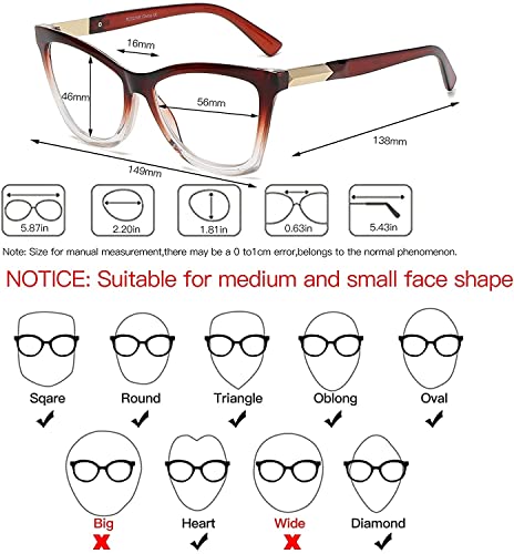 Image of Bevi Reading Glasses Anti Eyestrain Blue Light Blocking Large Square Oversize Frame with Metal Hinge for Women and Men