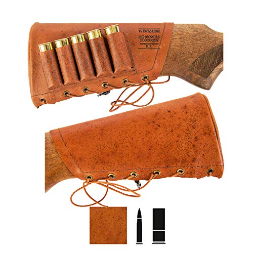 Shotgun Shell Holder Shotgun Shell Pouch Adjustable Leather Buttstock Cartridge Ammo Holder For Rifles Hunting Accessories Rifle Accessories Butt Stocks For Shotguns (7.62 Cal - Right, Brown)