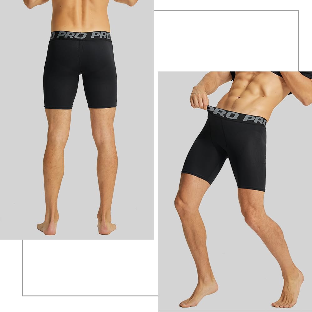 LANBAOSI 3 Piezas Pantalones Cortos de Compresión Hombre Running Gimnasio Transpirable Secado Rápido