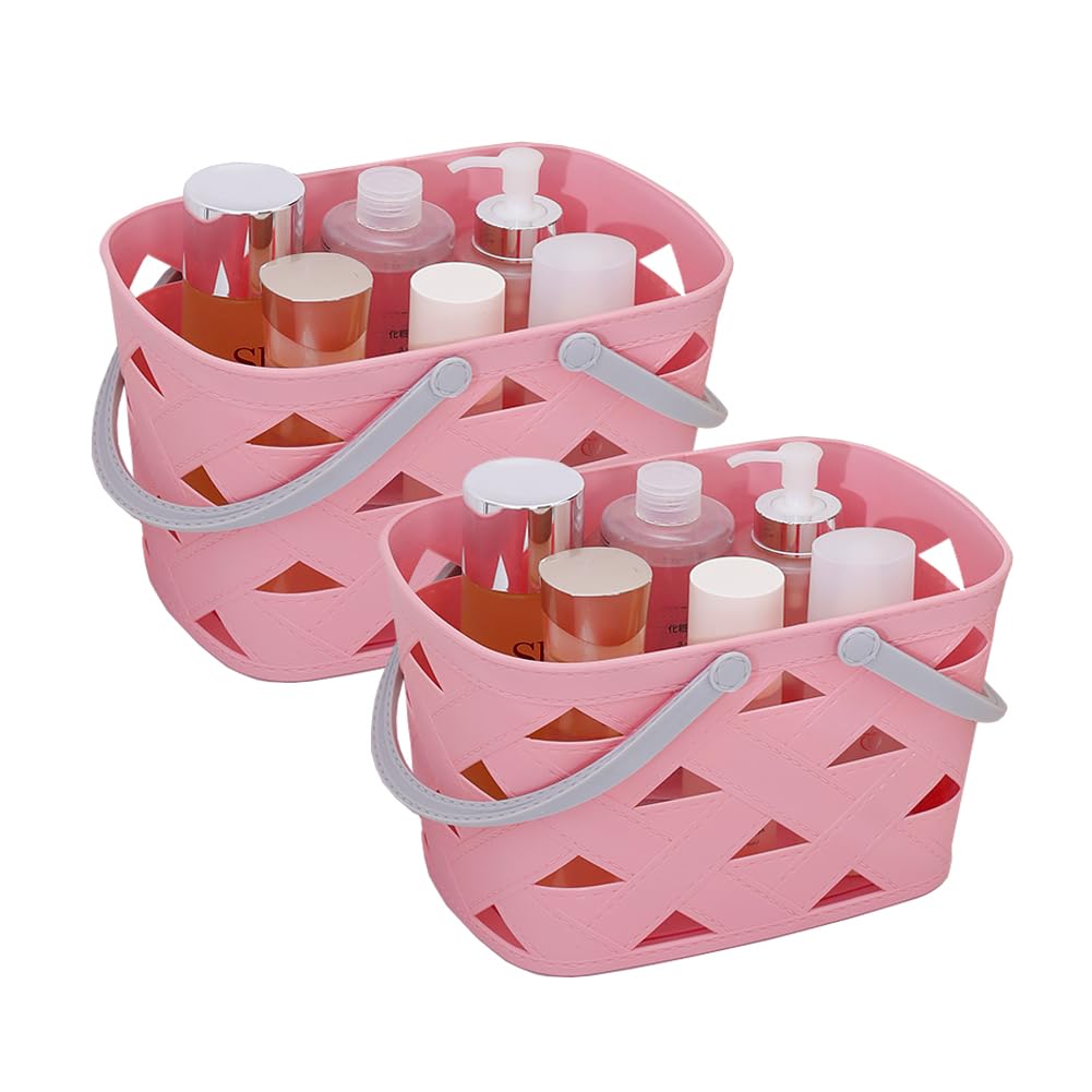 MINDFARGE Portable Shower Caddy 2 Pack Tote Plastic Storage Basket with Handle Shelf Organizers Bin for Bathroom College