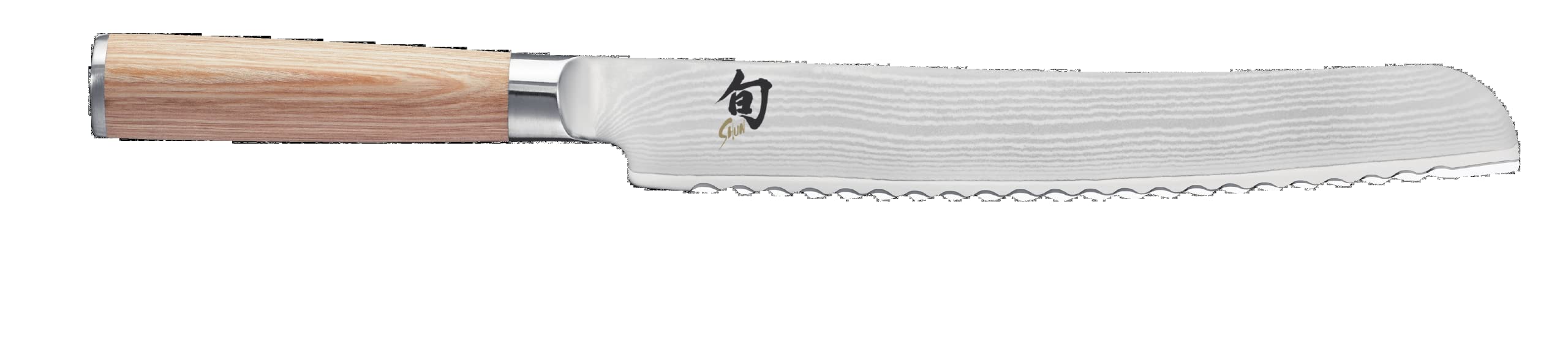 KAI Shun Classic White japoński nóż do chleba, długość ostrza 23 cm, nóż ze stali damasceńskiej, 32 warstwy rdzenia VG MAX - 61 (±1) HRC - uchwyt z drewna Pakka - Made in Japonia - nóż ze szlifem