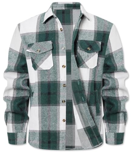 Image of Cromoncent Mens Boys Thick Flannel Shirt Long Sleeve Shirt Jacket Casual Button Down Multi Pockets Shacket