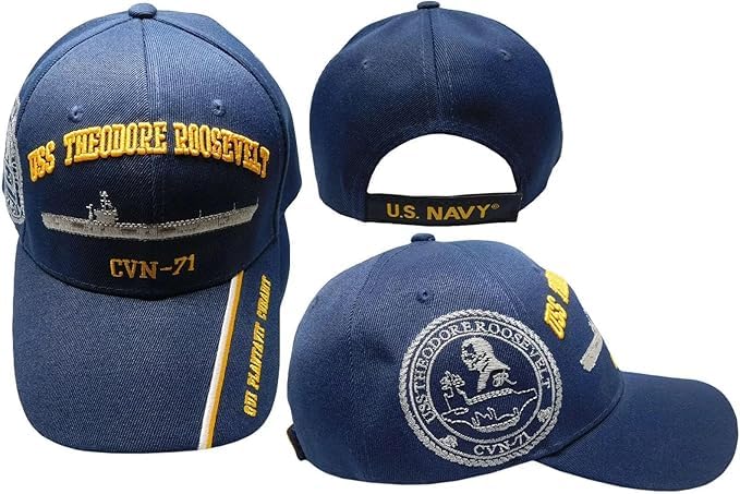 Flakita's Novelties United States USS Theodore Roosevelt CVN-71 Military Veteran Adjustable Embroidered Cap Hat Blue