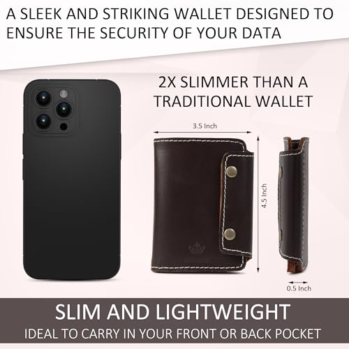 Image of Handmade Raw Leather Wallet for Men and Women | Snap Button Closure | Bifold with Card Slots and Cash Pocket | Slim Genuine Cognac Crunch Leather | Travel Office Carry | Coffee Brown
