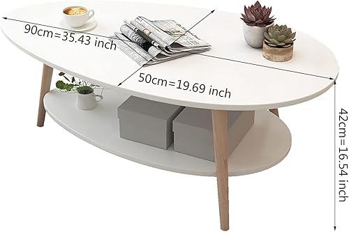 Miniatura 11 de SYALEO Mesa de Centro Mesa de centro en forma de gota, mesa de centro ovalada de 2 niveles, mesa de cóctel de estilo contemporáneo de 35.4 pulgadas,