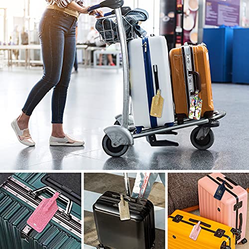 Acdream Luggage Tags 2 Pack, Leather Suitcase Tags Identifiers, Cute Cruise Id Labels With Privacy Cover Fits On Backpack, Travel Bag, For Women, Men, Adults, Kids, Glitter Pink #TOP6