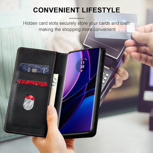 Image of Jasonyu Flip Wallet Case for Motorola Edge (2023),Black