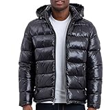 Michael Kors Mens Shine Hooded Puffer Jacket, Heavy Winter Jackets for Men, Water Resistant, Black, Large