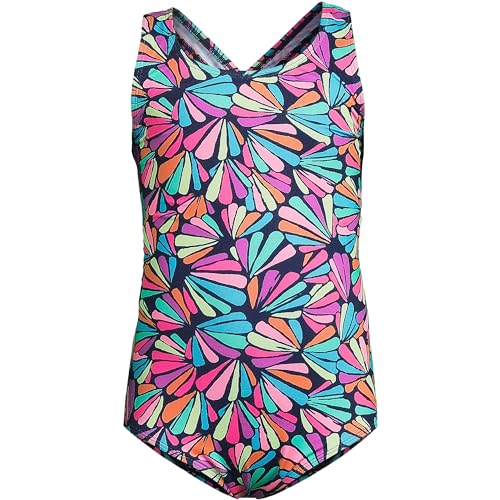 Lands' End Girls Chlorine Resistant One Piece UPF 50 Swimsuit X-Large Deep Sea Navy Fun Shells
