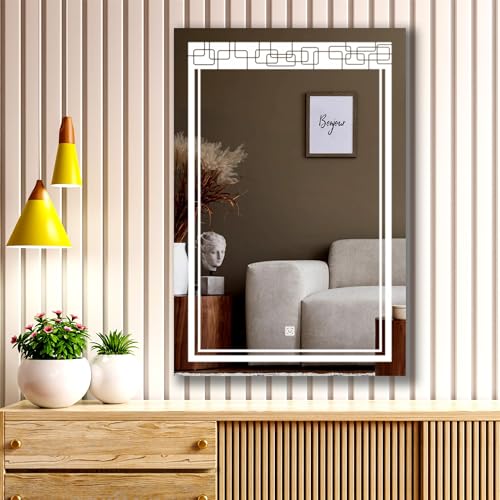 LUPPRA Rectangular Wall Mounting Mirror with Light |Bathroom Mirror,Venity Mirror,Smart Mirror Size 18X24 inch| LED Mirror 3 Tone (Cool White, Natural White, Warm White).