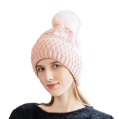 LAKIOMZ Damen Beanie Mütze Fleece Futter Grobstrick Wintermütze Damen Warm Strickmütze Plus Dickes Fleece Outdoor Warm Strickmütze, Schwarz , One size Cover