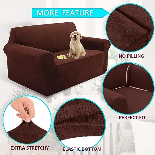 U-Nice Home UHSC0204-L-COFFEE Velvet Sofa Covers Stretch Couch Covers For 3 Cushion Couch Furniture Protector Sofa Slipcover thumb #3